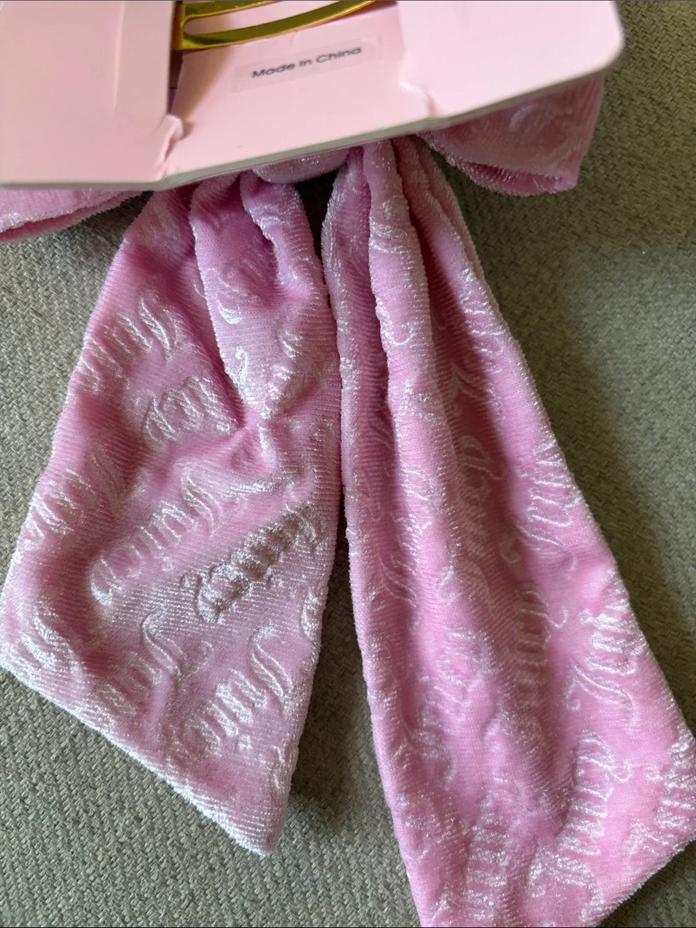 Juicy Couture Light Pink Velvet Hair Bow Cip with Rhinestones